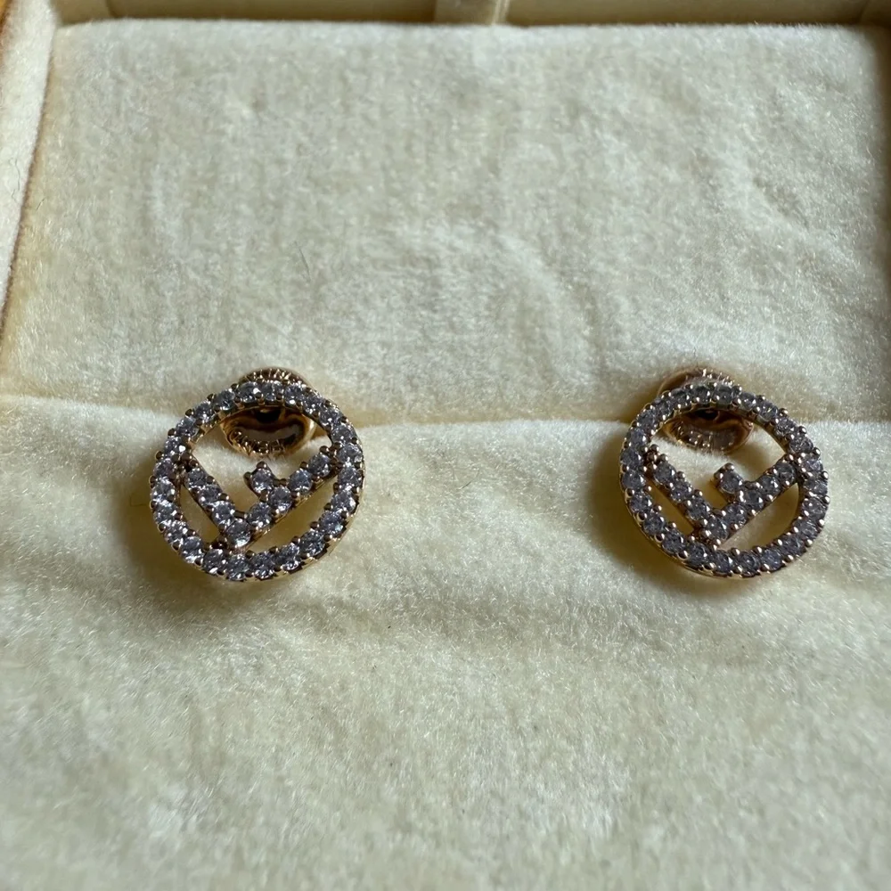 ✨SOLD✨F is Fendi Gold Rhinestone Studs - Picture 6 of 12